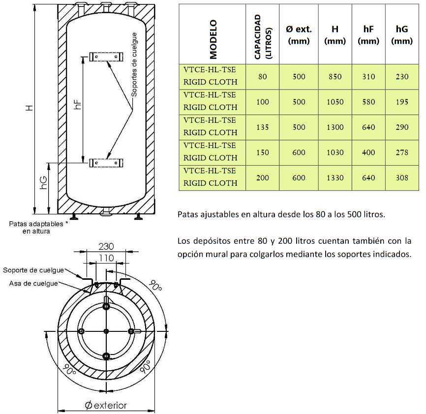 Dimensiones Asas VTCE_HL-TSE RIGID CLOTH