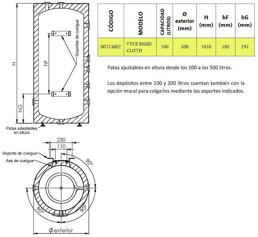 Dimensiones Asas 2VTCE-444 RIGID CLOTH