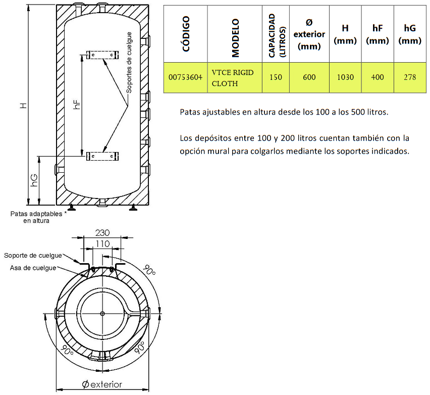 Dimensiones Asas 2VTCE-444 RIGID CLOTH