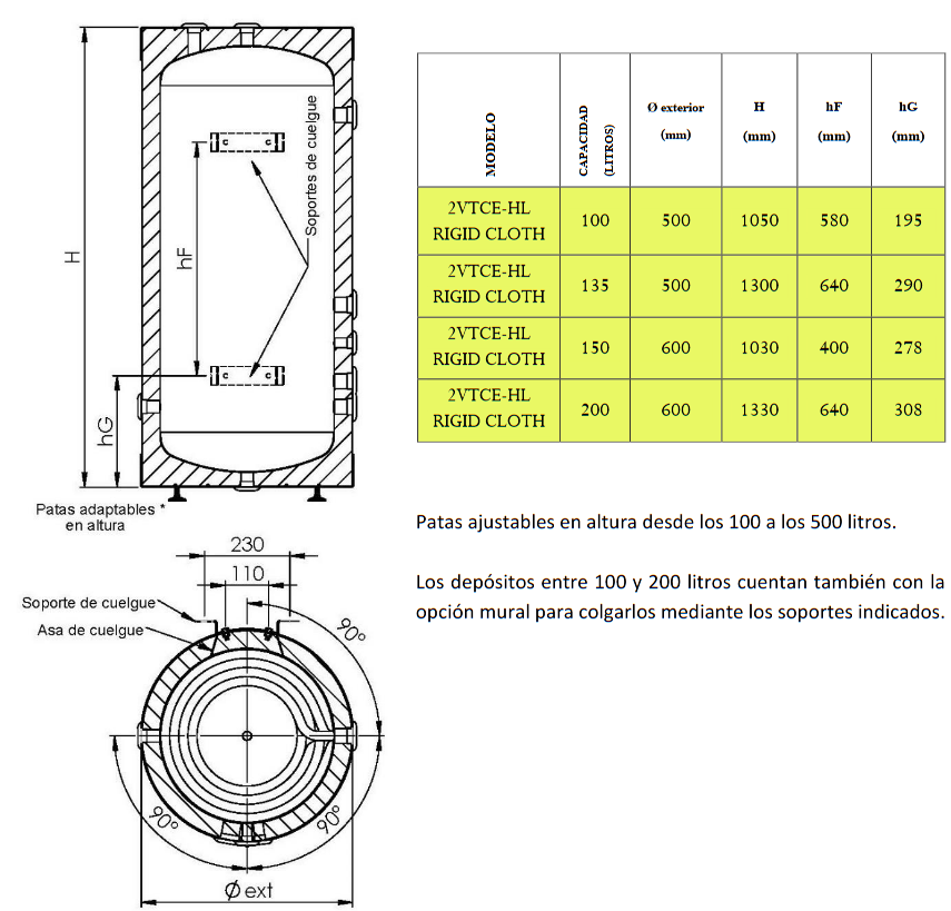 Dimensiones Asas 2VTCE-444 RIGID CLOTH