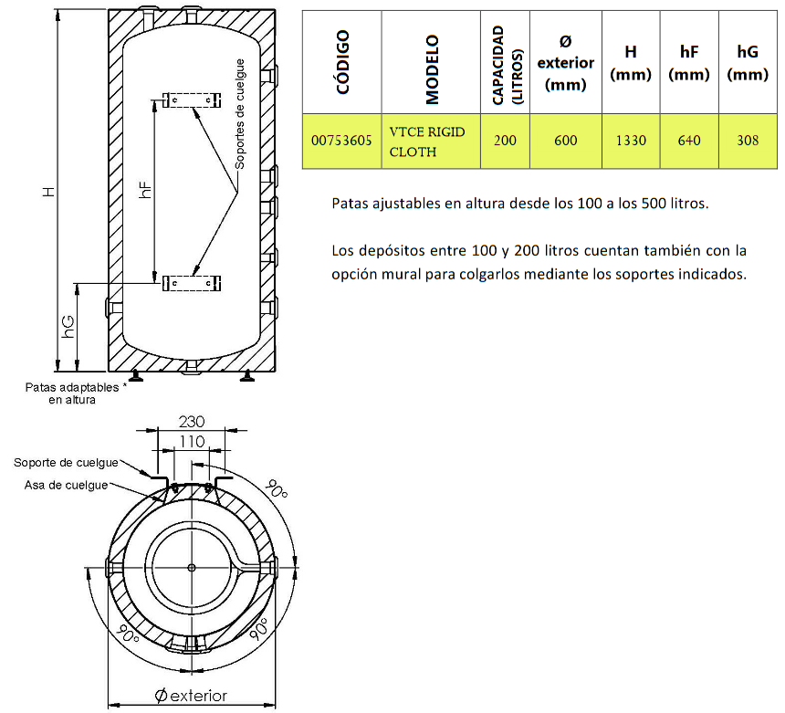 Dimensiones Asas 2VTCE-444 RIGID CLOTH